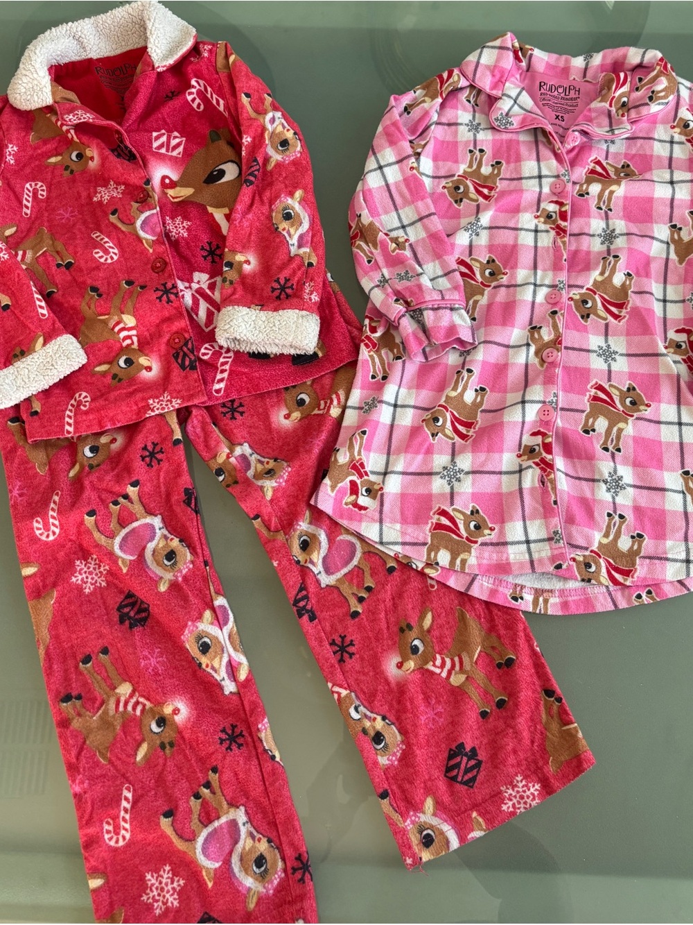 Kids XS 4-5 Red Rudolph Reindeer Pink Christmas Holiday Pajamas